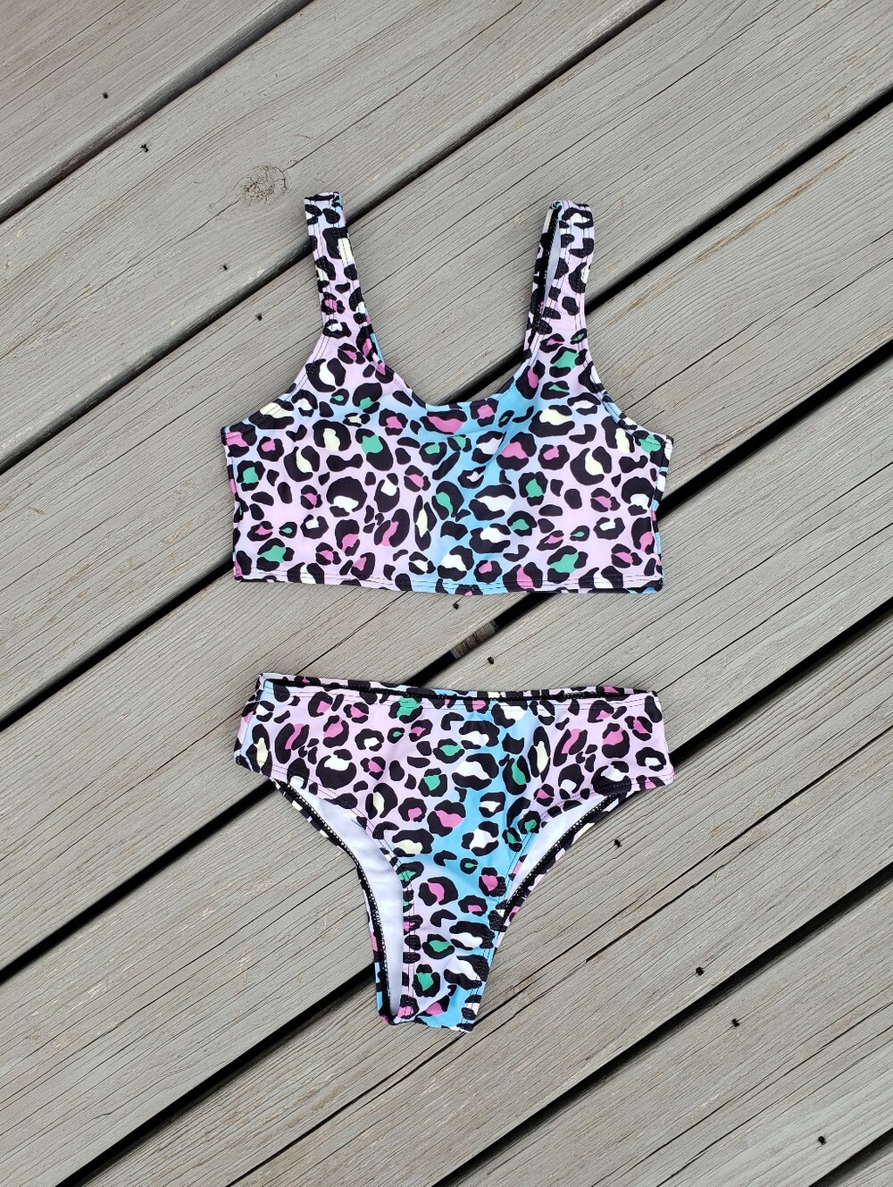 Colorful Leopard Print Bikini Set Size 10Y